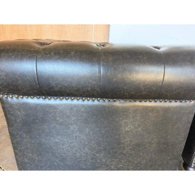 Pair of English CHesterfield Club Chairs- Tufted Armchairs For Sale - Image 15 of 18