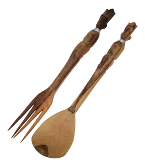African Folk Art Hand Carved Fork & Spoon - A Pair