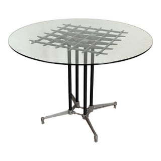 Vintage 1980's Postmodern Aluminum Glass Dining Table For Sale