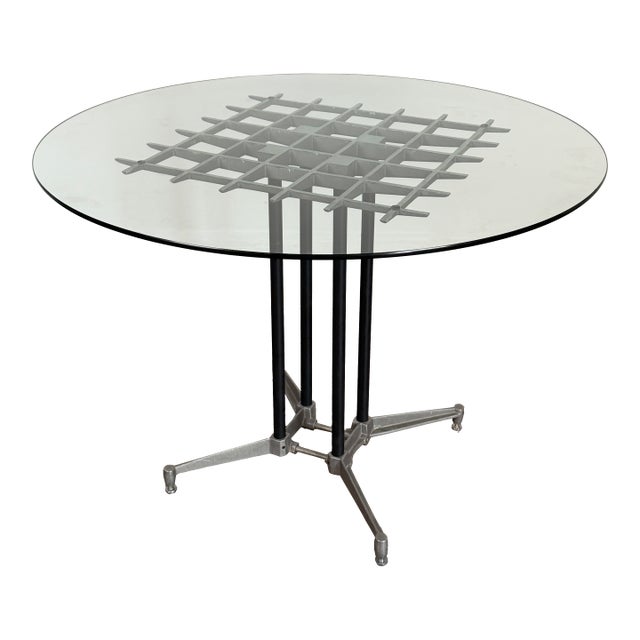 Vintage 1980's Postmodern Aluminum Glass Dining Table For Sale
