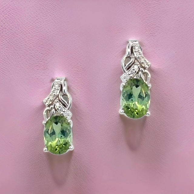 Natural Tourmaline Diamond Earrings 14k White Gold 1.57 TCW Certified For Sale In New York - Image 6 of 14