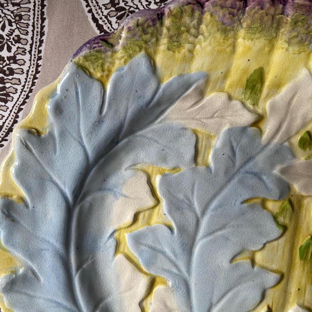 Belgian Majolica Mold 83 Artichoke and Thistle Plate, 1880 For Sale - Image 3 of 8