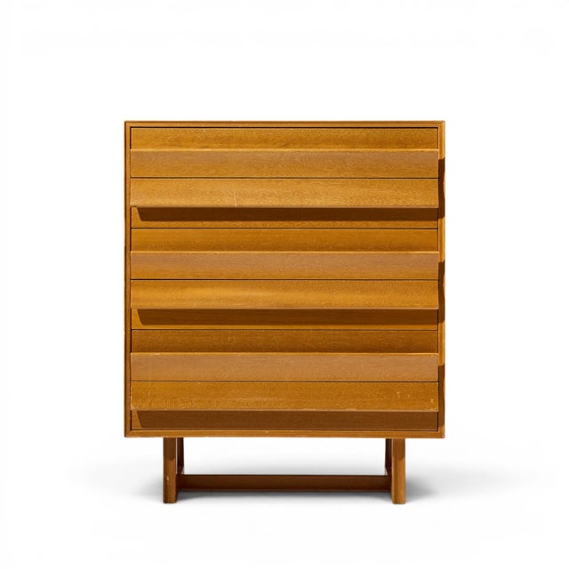 Paul Laszlo for Brown Saltman Mid Century Bleached Mahogany Highboy Dresser This highboy measures: 38 wide x 19 deep x...
