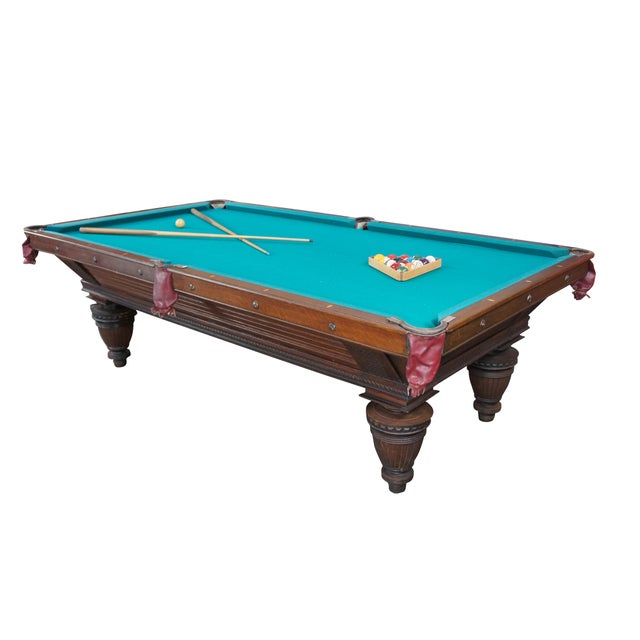 Victorian Antique 1890s Brunswick Balke Collender Jacobean Oak Union League Pool Table For Sale - Image 3 of 18