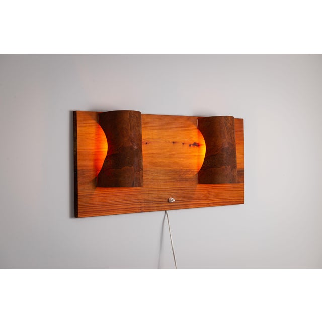 Rectangular Pine Wall Lamp with Bur Wood Veneer Shades, 1960s For Sale - Image 4 of 15