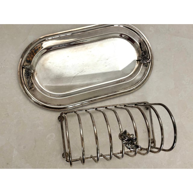 Antique English Silver Plate Toast Rack With Tray For Sale - Image 6 of 9