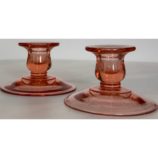 1930’s Paden City Blush Pink Candle Holders - A Pair For Sale - Image 12 of 12