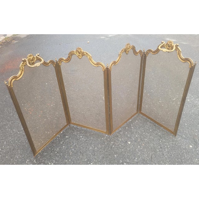 Late 19th Century Antique French 4 Panel Brass Ornate Fireplace Screen, Circa 1890s For Sale - Image 5 of 12
