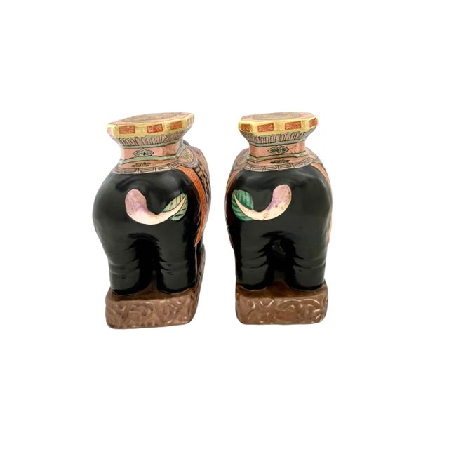 Vintage Pair Porcelain Elephant Figurine by Maitland Smith for Oriental Decor For Sale In Tulsa - Image 6 of 8