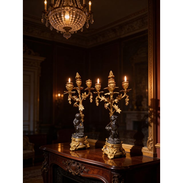 Antique French Denière Bronze & Marble Clock Garniture Set - Cherubs, 3-Piece, 19th Century For Sale - Image 12 of 18