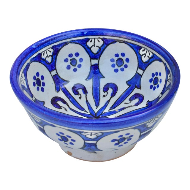 Mid 20th Century Handmade Moroccan Ceramic Bowl With Blue Hues For Sale