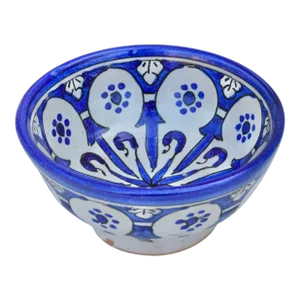 Mid 20th Century Handmade Moroccan Ceramic Bowl With Blue Hues