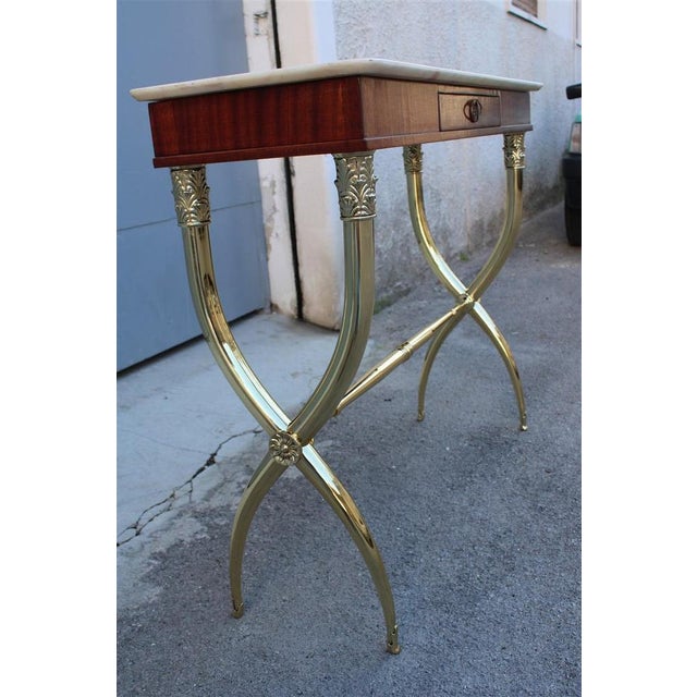 Neoclassical Console Table in Brass, Wood and Marble attributed to Paolo Buffa For Sale - Image 6 of 14