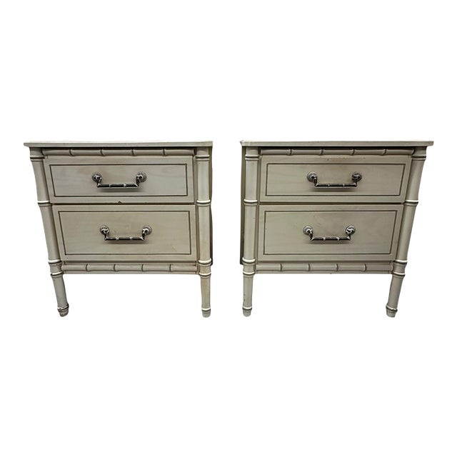 Pair of Cream Henry Link Style Faux Bamboo Nightstands For Sale