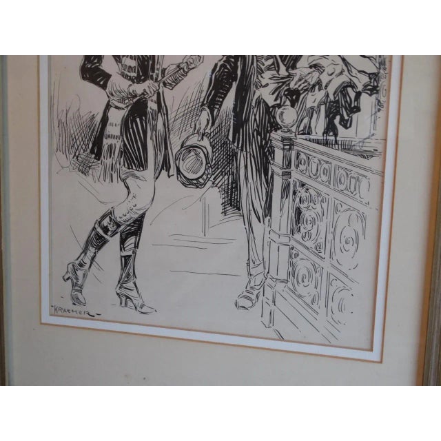 1920s Joseph L. Kraemer - Woman in Riding Togs in Conversation With a Man Holding a Coat -Original Ink Illustration For Sale - Image 5 of 7