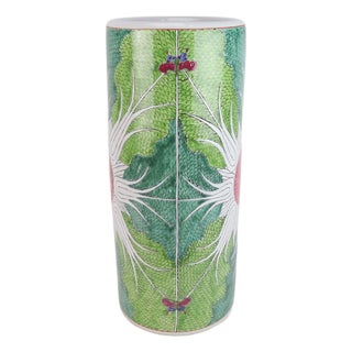 Limited Edition Hand-Painted Jingdezhen Porcelain Umbrella Stand – Bok Choy “Shou” Longevity Pattern For Sale