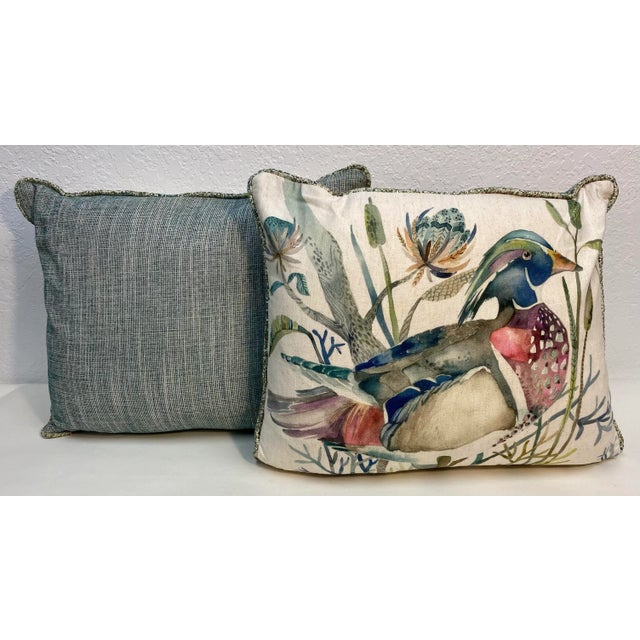 Pair of Bolster Pillows With a Colorful Duck Print - Made in U K. These pillows were made in Wales, U.K., by a small...