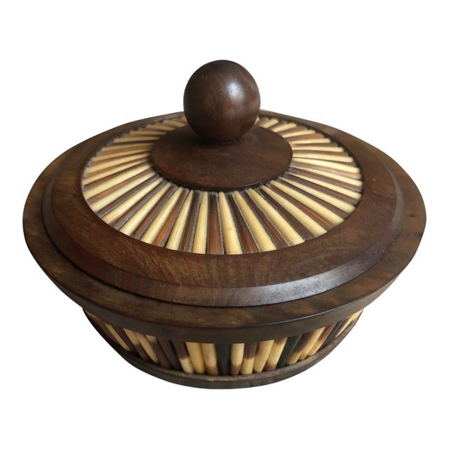 Vintage Olive Wood & Porcupine Quill Box For Sale