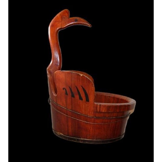 Late 19th Century Buddhist Asian Bird Effigy Wood Bucket Tub Basin Japanese Crane For Sale - Image 9 of 9