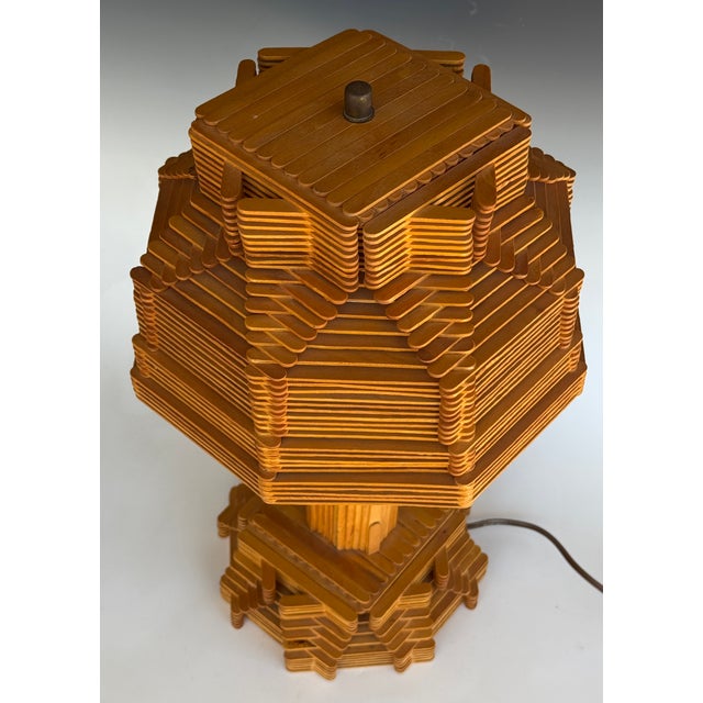 Mid 20th Century Folk Art Popsicle Stick Table Lamp For Sale - Image 9 of 12