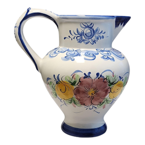 1970s Vestal Portugal Hand-Painted Floral Pitcher