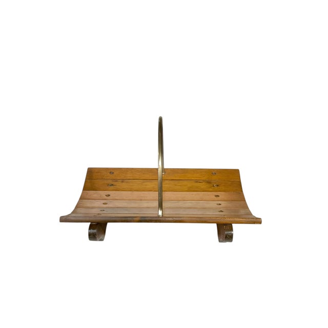 Mid-Century Modern Vintage Mid Century Modern Cabin Style Wood and Brass Fireplace Log Holder or Magazine Book Rack For Sale - Image 3 of 17