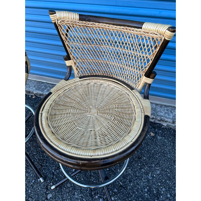 1970s MidCentury Modern Black Metal & Wicker Barstools a Pair Chairish