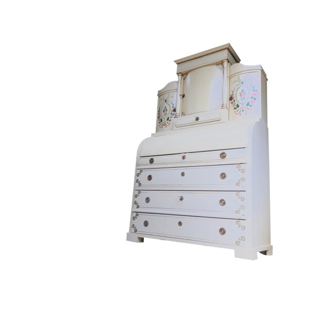 19th Century Scandinavian Hand-Painted Ecru Secretary Desk For Sale