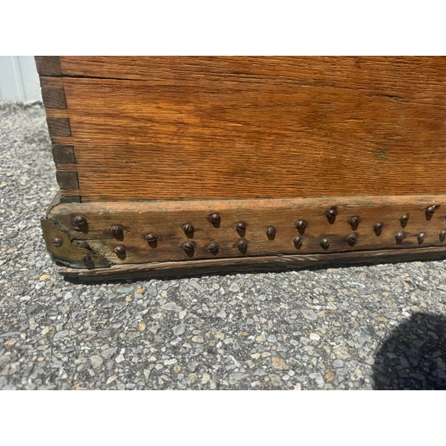 American Antique Late 19th Century Pine Tool Chest / Strong Box With Hand-Cut Dovetails & Iron Hardware For Sale - Image 3 of 12