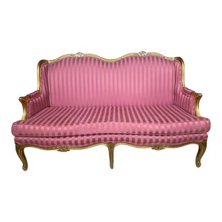 Mid 20th Century Vintage Louis XV Style Gilded Settee For Sale