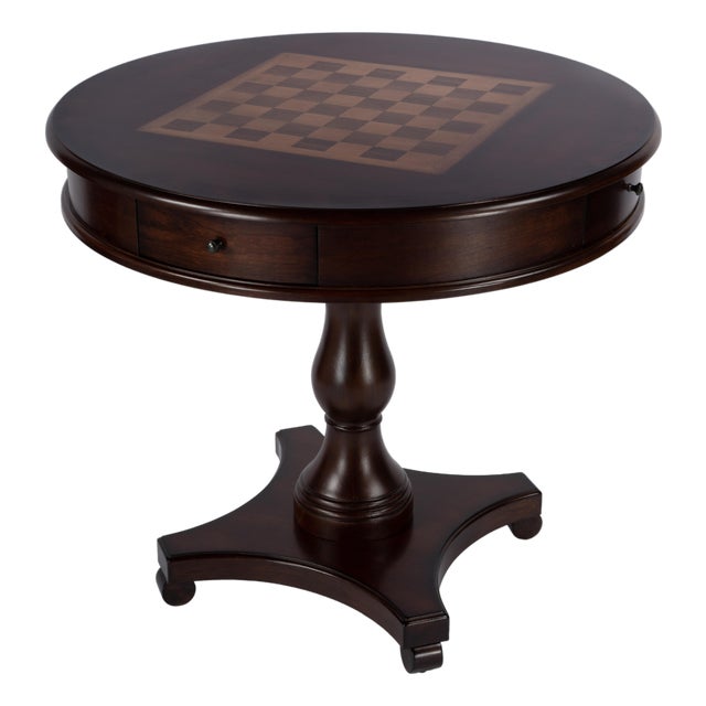 Fredrik 34 in. W Round Wood Pedestal Base Game table, Cherry For Sale