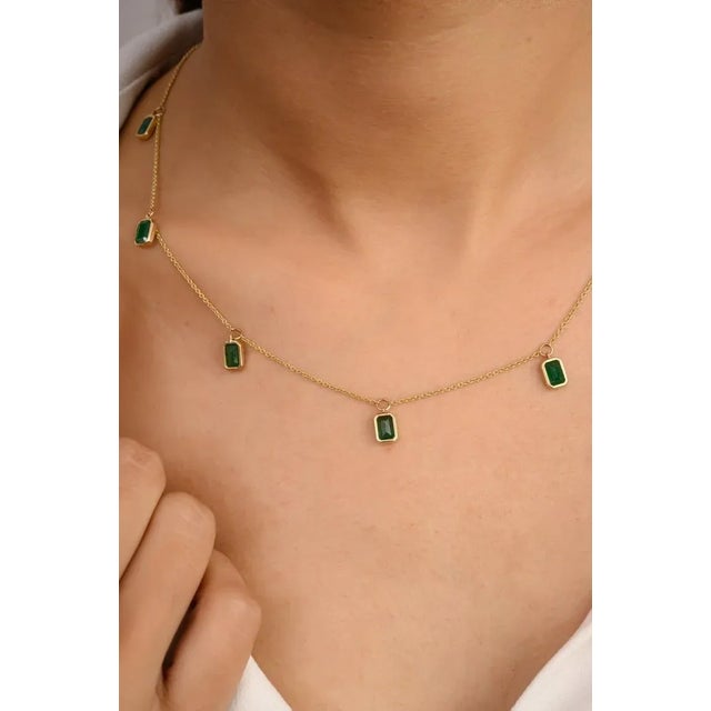 Natural 4.06 Carat Octagon Emerald Charm Necklace in 14k Yellow Gold For Sale - Image 4 of 12
