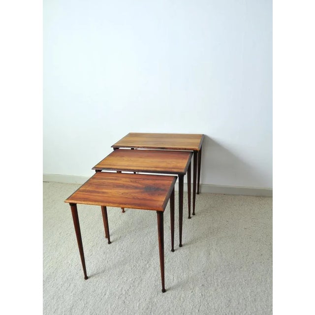 Scandinavian Modern Rosewood Nesting Tables with Drumstick Legs, Set of 3 For Sale - Image 9 of 14