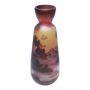 Antique Emile Gallé Style French Art Nouveau Landscape Glass Vase, 14.3"