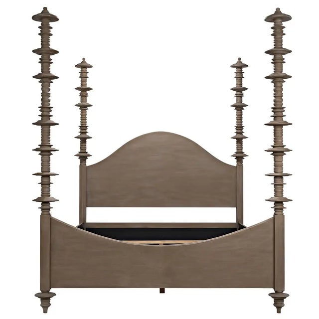This hand-carved pale, weathered, whitewashed, or hand-rubbed black mahogany bed is embellished with intricate variegated...