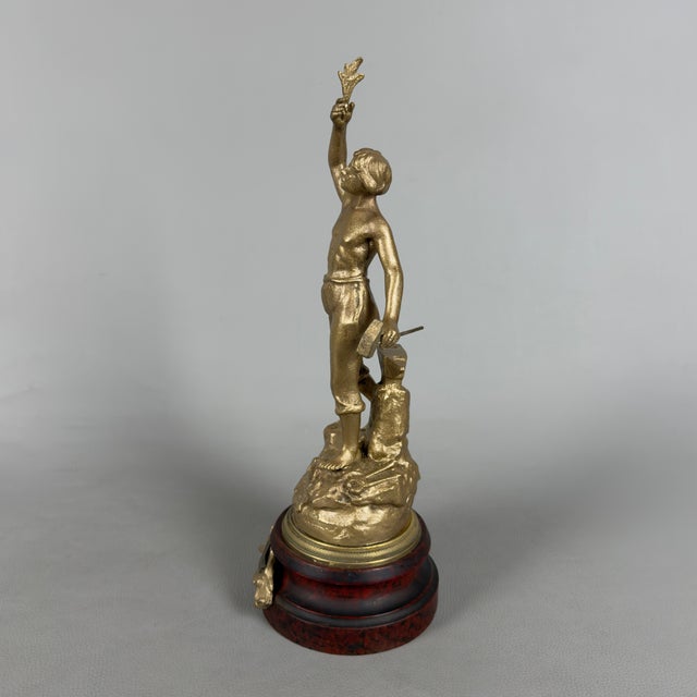 Antique Gilded Antimony Sculpture of a Blacksmith by Ruchet, Early 1900s For Sale - Image 4 of 15