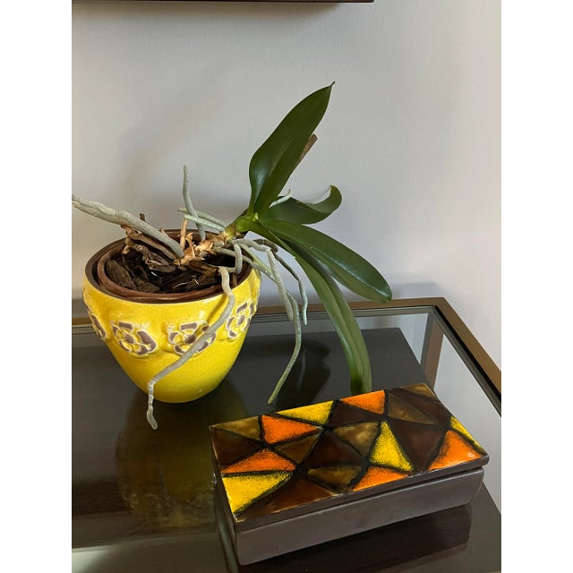 Vetrata pattern Bitossi box by Aldo Londi with lid. Classic mid-century design and colors. Made in Italy. Aldo Londi was...