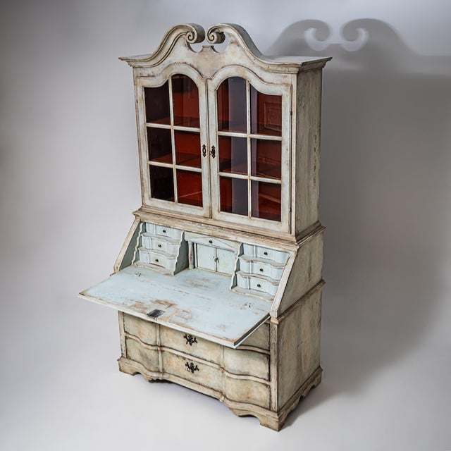 White-Painted Secretaire with Glazed Cabinet, 1700s For Sale - Image 6 of 11