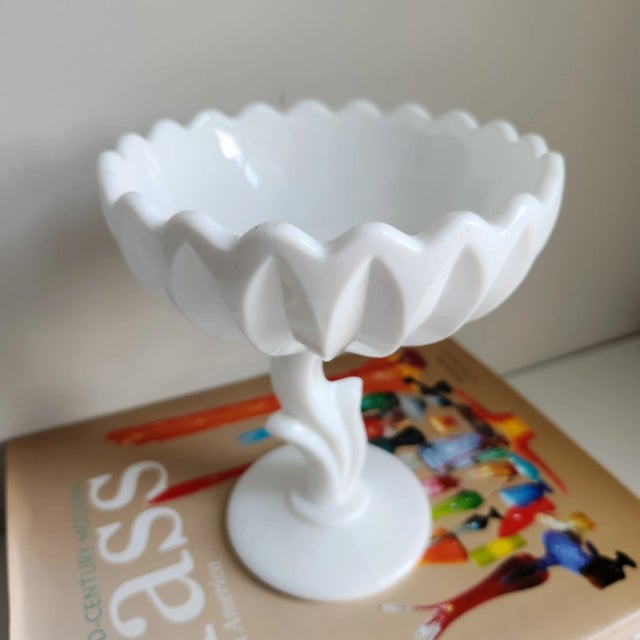Vintage Milk Glass Tulip Pedestal Dish For Sale - Image 11 of 12