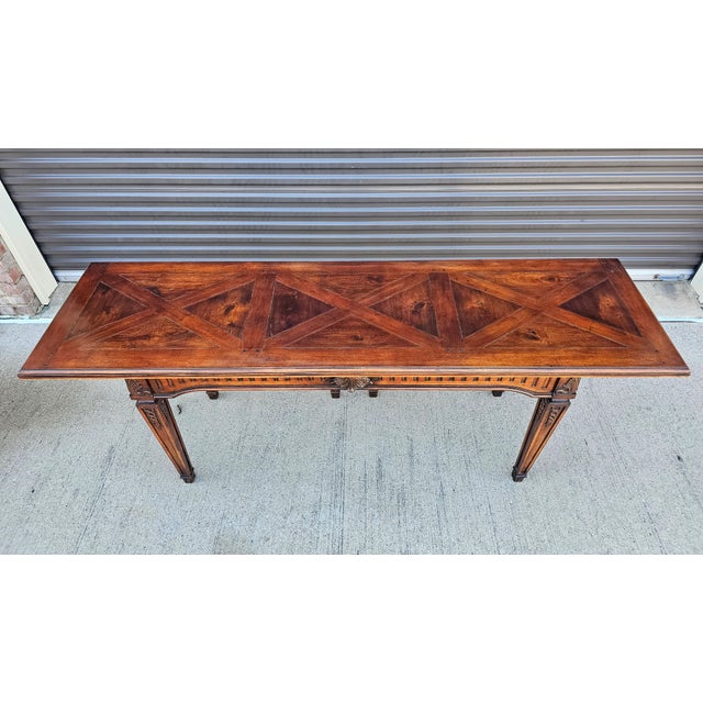 Henredon Large American Made Georgian Style Mahogany Parquet Flip-Top Gate-Leg Console Table by Henredon For Sale - Image 4 of 12