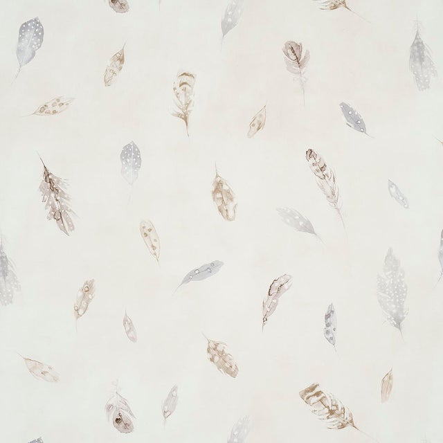SAMPLE - Schumacher Woodland Feathers Wallpaper In Pebble For Sale