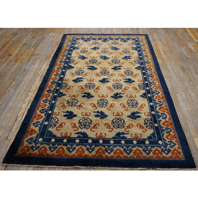 1890s Beige Field Ruyi Cloud Shou Symbols Antique Chinese Kansu Small Rug For Sale In New York - Image 6 of 15