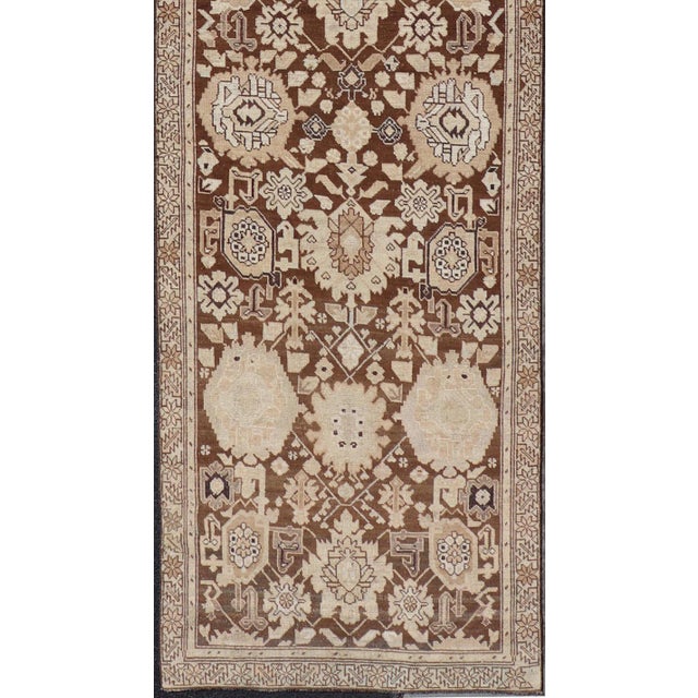 Tribal Antique Karabagh Runner With All-Over Floral Medallion Design in Brown and Tan 3'4"x15'7" For Sale - Image 3 of 12