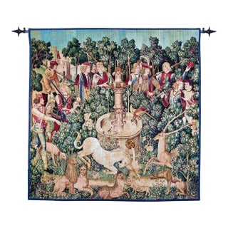 Unicorn at the Fountain Loom Woven Tapestry - 88 X 87 Cm (2'11" X 2'10") - Requires Rod Size 2 For Sale