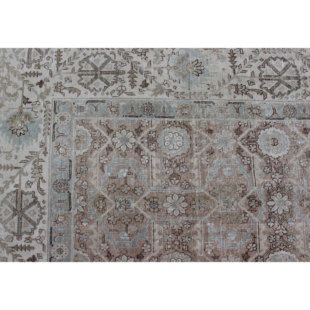 Antique Persian Tabriz With All-Over Floral Design in Ivory, Blue, Blush, Brown For Sale - Image 11 of 16