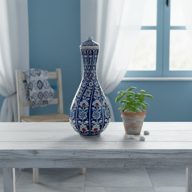 The Height of Elegance: The Nightingale Jar This Handmade Ceramic Surahi captures the essence of Ottoman refinement....