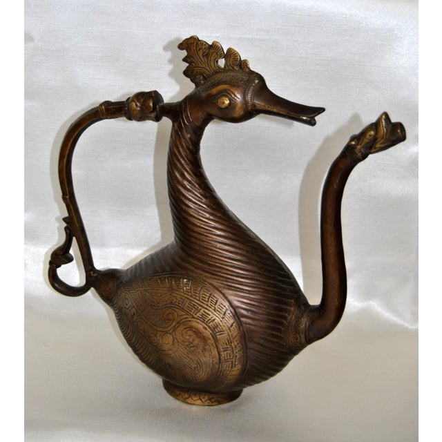 19th C Antique Mughal Bronze Ewer Deccani Swan Hamsa Aquamanile For Sale - Image 10 of 10