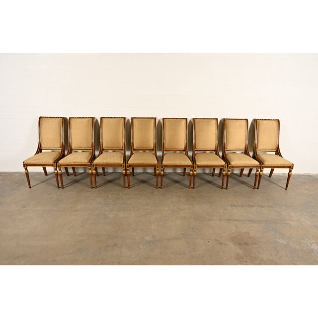 Karges Furniture Karges French Regency Louis XVI Carved Walnut and Gold Gilt Dining Chairs | Set of Eight For Sale - Image 4 of 14