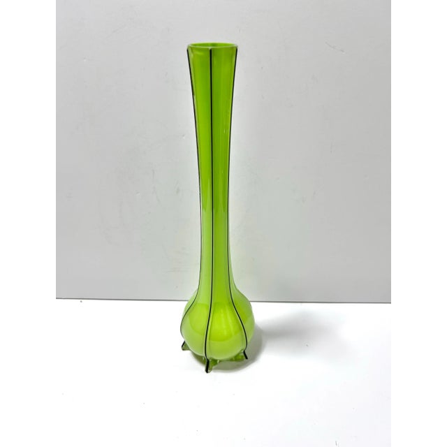 Pop Art 1980s Hand Blown Green Art Glass Vase – Modernist Bud Vase – Sculptural Glass Decor For Sale - Image 3 of 7