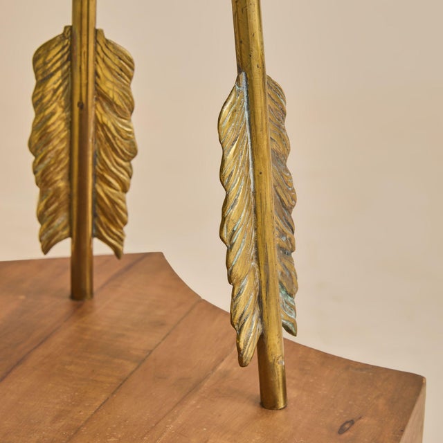 Wood 1950s French Brass Arrow Floor Lamp by Marcel Guillemard For Sale - Image 7 of 12